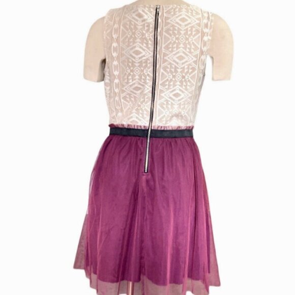 Speechless Lace & Tulle-Skirt Retro Party Dress Burgundy Skirt Sz 13 #138B - Picture 4 of 10